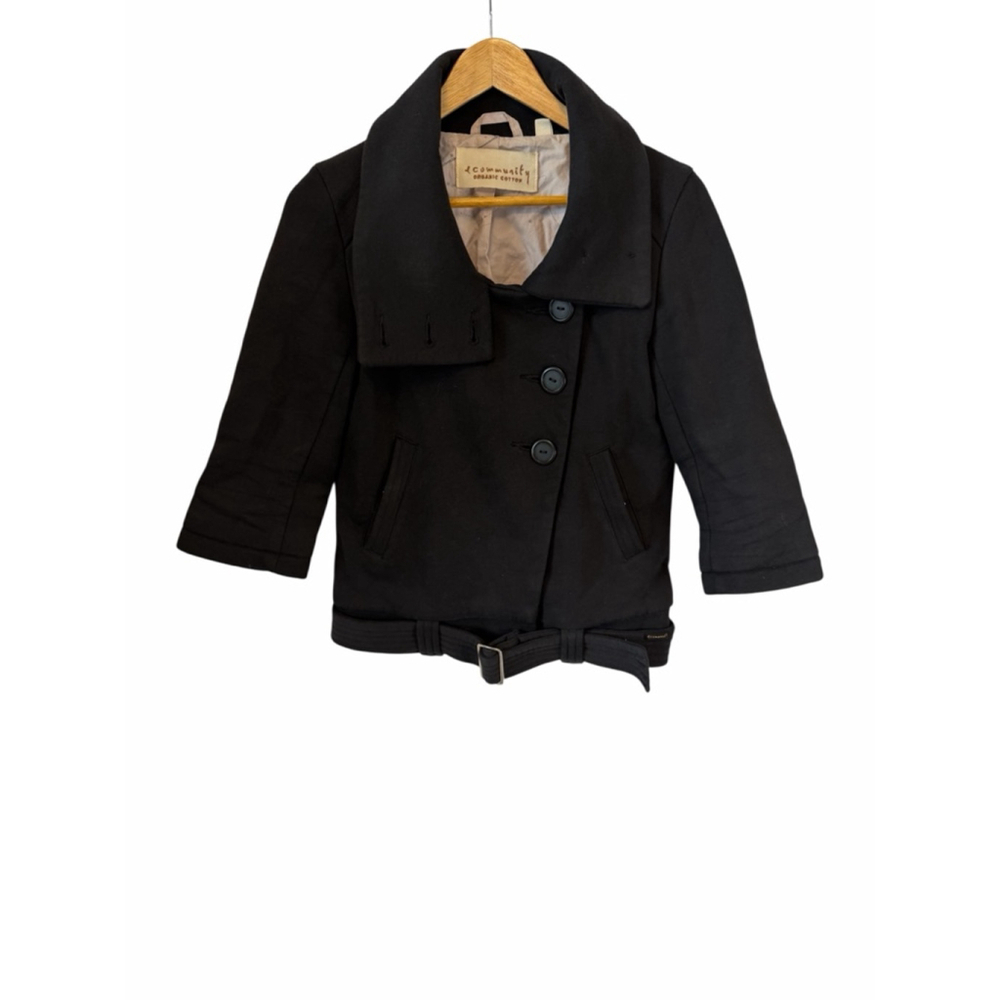 Aritzia Community Black Jacket Womens Small Belted Cropped Coat Organic Cotton S